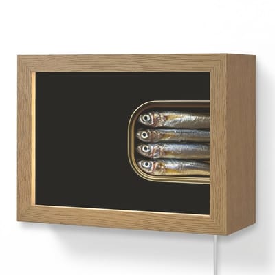 Wandlamp 20x15 cm - Oplaadbaar - Sardines - Blik - Zwart - Vissen - Wandlampen binnen woonkamer - Slaapkamer lamp met kabel - Decoratieve nachtlamp - Vloerlamp snoer