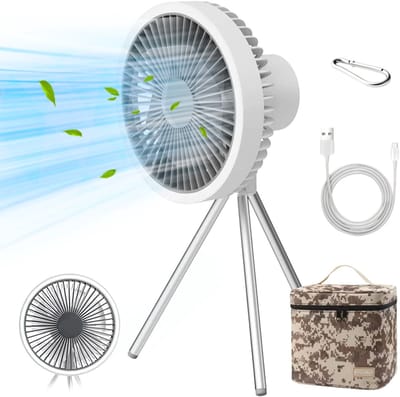 Ventilator met statief - Camping Ventilator - Ventilator - met LED Verlichting - 3 Snelheden - tot 27 uur - Ingebouwde Opklapbare Haak - Wit