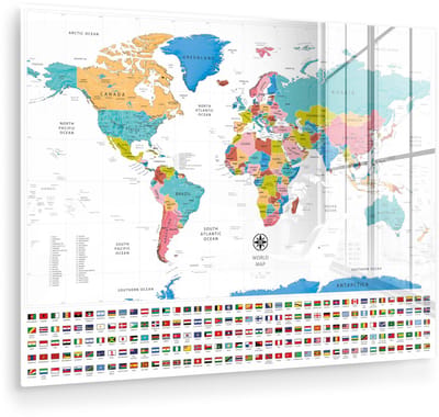 ® Glasschilderij 160x120 cm - Schilderij acrylglas - Wereldkaart - Kleuren - Vlag - Foto op glas - Muurdecoratie woonkamer - Wanddecoratie slaapkamer - Schilderijen