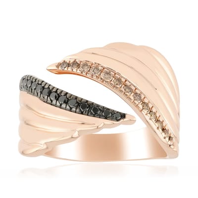 Cavill - Vleugelvormige Damesring - 925 Sterling Zilver - 18K Roségoud Verguld - 0,22 ct Argyle Rose & Zwarte Diamanten - Handgemaakte Elegante Ring