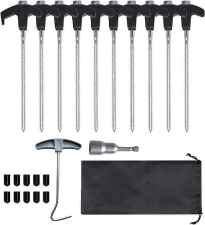 Set van 10 Draad Tentpinnen - Stevige Schroefpennen met T-Handvat voor Camping, Buitenactiviteiten en Harde Bodem