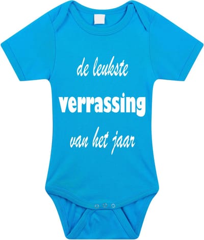 Baby rompertje met leuke tekst | de leukste verrassing van het jaar |zwangerschap aankondiging | cadeau papa mama opa oma oom tante | kraamcadeau | maat 92 blauw