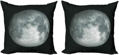 ABAKUHAUS Galaxie Kussenhoes – 2x40x40 cm – Dubbelzijdig bedrukt – Microvezel grijs/zwart
