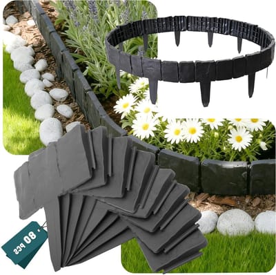 Tuinrand Steenlook - Kunststof Afscheiding - Bloembakken Borders - Flexibel Vormbaar - 20 Meter - Grijs