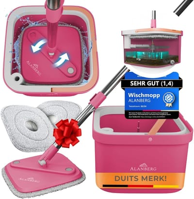 SnelShoppen - Spinmop Mop Systeem met Emmer en Wringmechanisme – Compleet Set met Emmer, Staal en 2 Microvezeldoeken – Zelfreinigende Mop voor Alle Vl
