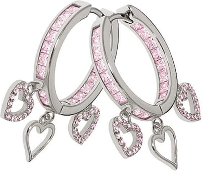 Juwelier Zwartevalk - Zilveren (gerhodineerd) bedel oorbellen met roze zirkonia - 22.184-P
