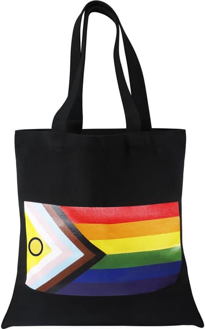 Dailygoods- Tote Bag met Lange Handgreep - Boodschappentas - Katoenen Tote Bag - Progress Pride Vlag - Winkeltas - Duurzaam Materiaal