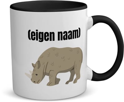 Akyol - neushoorn met eigen naam koffiemok - theemok - zwart - Neushoorn - neushoorn liefhebbers - iemand die houdt van neushoorns - verjaardag - cadeau - kado - 350 ML inhoud