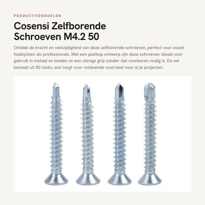 Dailygoods- Zelfborende Schroeven - 50 Stuks - Plat Kop - Verzinkt Ijzer - M4.2 - Hoge Onderhoudskracht - Voor Metaal