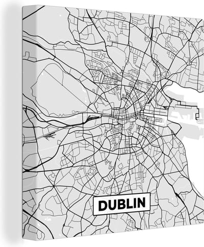 Canvas Schilderij Dublin - Stadskaart - Zwart Wit - Plattegrond - Kaart - 20x20 cm - Wanddecoratie