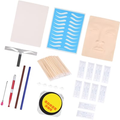 Microblading Kit Tatoeage Pen Wenkbrauw Lip Make-up Oefenhuid Naalden Pigment Wenkbrauw Liniaal zwart