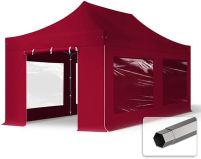 3x6 m Easy Up partytent Vouwpaviljoen, PREMIUM staal 40mm met zijwanden (panorama), rood