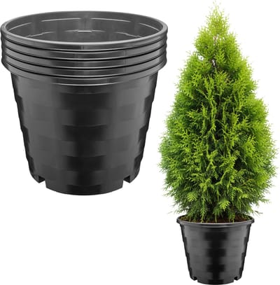 Garronda Set van 5 vierkante kunststof bloempotten met drainagegaten (Zwart, Ø39 x 31 cm – 25 L) GD-KW-RSC