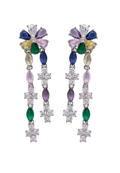 AVANT-GARDE PARIS Dangle earrings - multi-colored floral design 1.4cm x 5.5cm - 1 stuk - rhodium plated met kleurrijke stenen