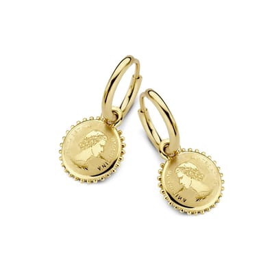 CO88 Collection Divine 8CE-70348 Stalen oorringen met hanger - rond - hoofd - 12 mm - Goudkleurig