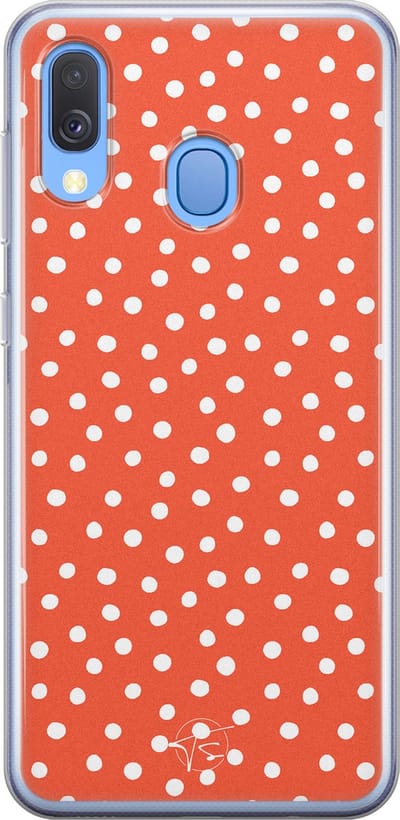 Hoesje geschikt voor Samsung Galaxy A40 - Oranje stippen - Soft Case - TPU - Gestipt - Oranje - Mooie Telefoonhoesjes