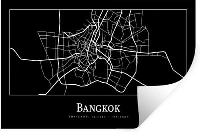 Muurstickers - Sticker Folie - Bangkok - Kaart - Stadskaart - Plattegrond - 30x20 cm - Plakfolie - Muurstickers Kinderkamer - Zelfklevend Behang - Zelfklevend behangpapier - Stickerfolie