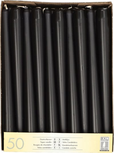 Conpax Candles Dinerkaarsen/kandelaar kaarsen Mega Pack - 50x stuks - zwart - 25 cm - Tafelkaarsen