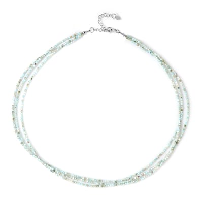 Cavill - Zilveren Halsketting - 925 Sterling Zilver Gerhodineerd - Facet Larimar Kralen 33,25 ct - Ronde Blauwe Kralen - Verstelbaar Zomer Sieraad