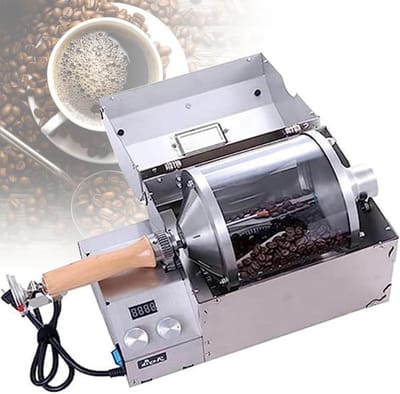 Elektrische Koffiebrander - Koffiebonen Brander - Thuis Koffie Branden - Hittebestendige Glazen Trommel - 400 gram - Zilver