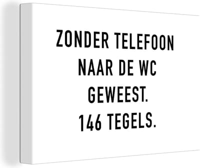 Canvas Schilderij Spreuken - Quotes - Zonder telefoon naar de wc geweest. 146 tegels. - Telefoon - 30x20 cm - Wanddecoratie