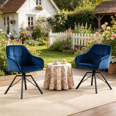 Draaibare Eetkamerstoelen - Set van 2 -Brede Keukenstoelen - Comfortabele Eetstoel - Stoelen met Zachte Rugleuning - Moderne Keukenstoel - Draaistoel - Gestoffeerde Stoelen - Woonkamer Stoel - donkerblauw