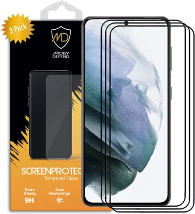 3-Pack MobyDefend Screenprotectors - Geschikt voor Samsung Galaxy S21 - Screensavers Met Zwarte Randen - Gehard Glas
