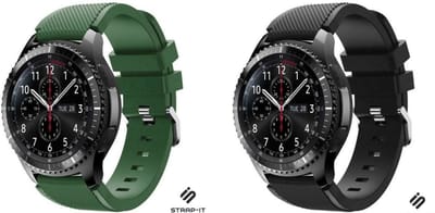 Strap-it Bundel van 2 Siliconen Banden - Zwart & Legergroen - Geschikt voor Samsung Galaxy Watch 46mm - Horlogeband / Polsband / Armband / Sportarmband - Siliconen armband - Waterbestendig & zweetbestendig - Flexibel & comfortabel