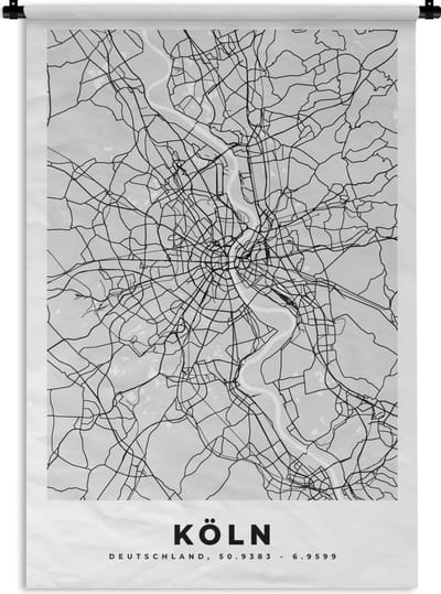 Wandkleed - Wanddoek - Stadskaart - Duitsland - Plattegrond - Köln - Kaart - 120x180 cm - Wandtapijt