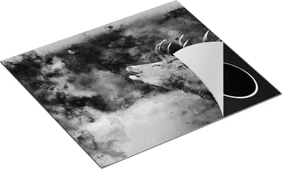 Chefcare Inductie Beschermer Hert Aquarel - Abstract - Zwart Wit - 60x50 cm - Afdekplaat Inductie - Kookplaat Beschermer - Inductie Mat