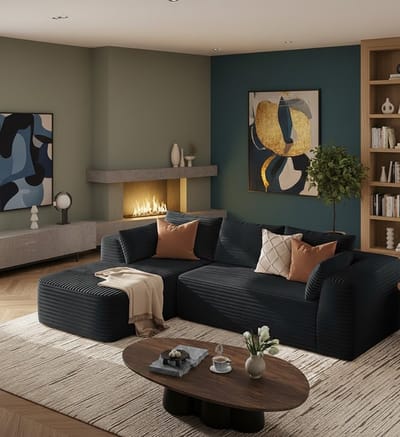 Milano Luxe Hoekbank met Slaapfunctie – Modulaire Corduroy Slaapbank 270 cm – Zwart – 3-Zits met Chaise Longue & Voetenbank – Geen Montage Nodig House&Garden