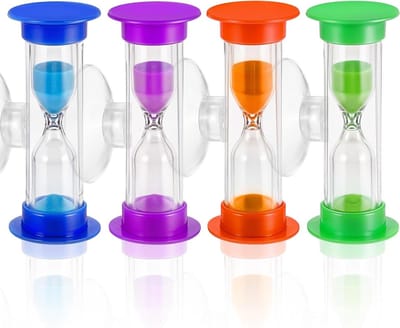 Kleurrijke Zandlopers voor Kinderen - 4 Stuks, Duurzaam Plastic, Ideaal voor Tandpoetsen, Educatief en Met Zuignap voor Thuis en School