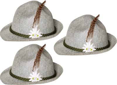 Verkleed hoedje voor Oktoberfest/duits/tiroler - 3x - grijs - volwassenen - Carnaval