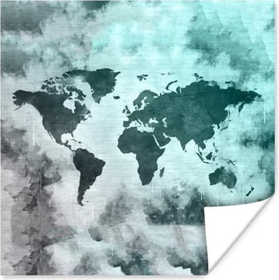 Poster 30x30 cm - Wereldkaart - Rook - Grijs - Posters - Kamer decoratie - Wanddecoratie woonkamer - Muurdecoratie slaapkamer