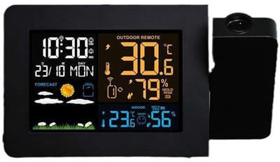 Atoom projectie wekker met weerstation – Projectieklok, WWVB, draadloos thermometer, temperatuur/luchtvochtigheid, weersvoorspelling