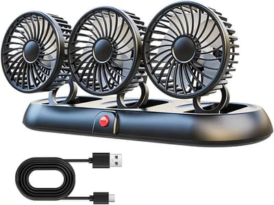 Krachtige 12V Auto Ventilator - 3-Kops Dashboard Ventilator met 3 Snelheden - 360° Roterende Koelventilator - Compacte Auto Koeling voor Vrachtwagen, Camper, Boot & Auto - Zwart