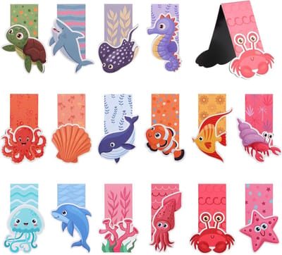 Schattige zeedieren bladwijzers voor kinderen - 16 stuks magnetische bladwijzers, perfect als cadeau voor leerkrachten en jonge lezers