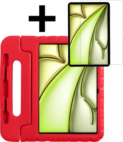 Hoes - Geschikt voor Apple iPad Air (2024/2025/2026) - 11 inch - Met Screenprotector - Kinderhoes Shockproof Bumper - Kidsproof Case - Tablet Hoesje - Kinder Hoesje Cover - Rood