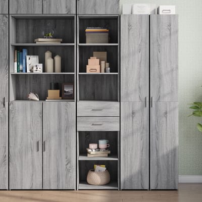 vidaXL - Hoge - kast - 45x42,5x185 - cm - bewerkt - hout - grijs - sonoma - eikenkleurig