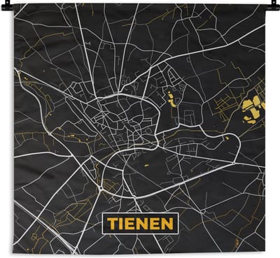 Wandkleed - Wanddoek - Stadskaart - Goud - Tienen - Kaart - Plattegrond - 180x180 cm - Wandtapijt