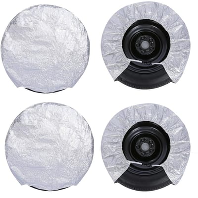 Lot de 4 Housses de Pneus Imperméables Housses de Roues Protecteurs de Pneus et Roues contre le Soleil pour Camping-Car Bateau Remorque Camping-Car Fourgonnette Camion white