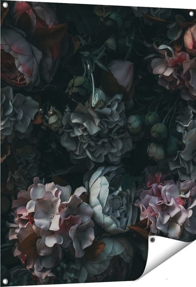 Gards Tuinposter Bloemen in het Donker - Duisternis - 80x100 cm - Tuindoek - Tuindecoratie - Wanddecoratie buiten - Tuinschilderij