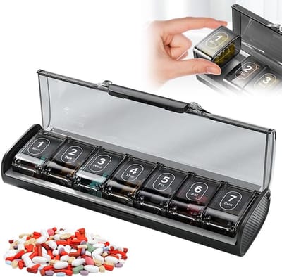 Tablettenbox voor 7 dagen, pillen-organizer met grote vakken, draagbare medicijnopslag voor supplementen en medicijnen, ideaal voor thuis en onderweg