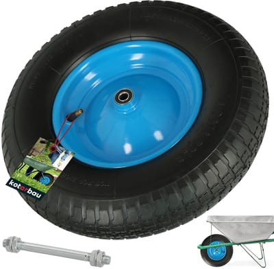 Kruiwagenwiel met as - Reservewiel band - Zware lasten vervoeren - Versterkte 6PR band - Ø 390 mm - Zwart