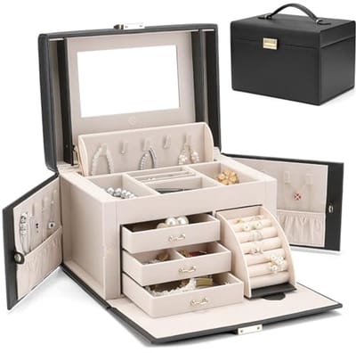 Sieraden Organizer voor Meisjes en Vrouwen - Grote Barokke Sieradenopbergdoos met Spiegel en Lades voor Armbanden, Oorbellen, Ringen, Kettingen - Perfect Cadeau voor Moederdag