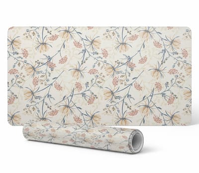 Grafische bureauonderlegger voor thuis en op kantoor, vintage bloemenpatroon, 120x60 cm
