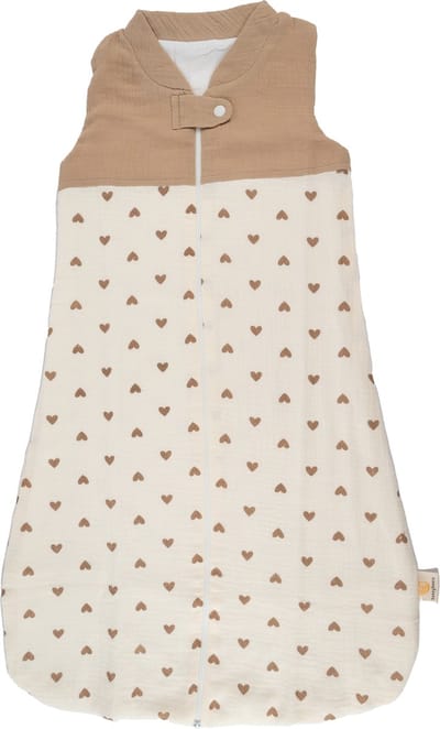 Honeybears Hydrofiele Slaapzak – Slaapzak baby – Baby slaapzak 70 cm – Beige met hartjes - 0-6 maanden