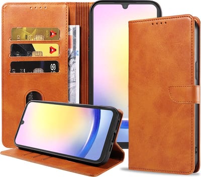 Geschikt voor Samsung Galaxy A25 Telefoonhoesje Kunstleer met Magnetisch lipje en Pasjeshouder Book Case met Klepje - Bruin - Smartphonica geschikt voor Samsung Galaxy A25