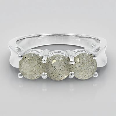 Cavill - Zilveren Ring - 925 Sterling Zilver - 3x Spectroliet Rondgeslepen Edelstenen 1 24 ct - Elegant Roemeens Design - Damesring Maat 17