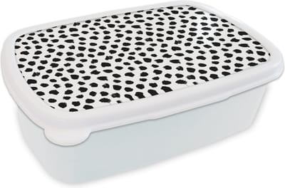 Broodtrommel Wit - Lunchbox - Brooddoos - Stippen - Zwart Wit - Patronen - 18x12x6 cm - Volwassenen